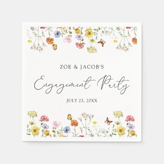 Serviette En Papier Fleur sauvage Butterflies Boho Engagement Party (Devant)