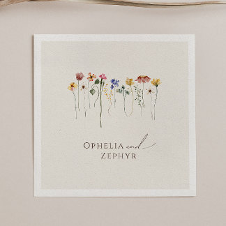 Serviette En Papier Fleur sauvage coloré | Serviettes Mariages beiges