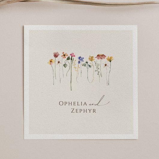 Serviette En Papier Fleur sauvage coloré | Serviettes Mariages beiges