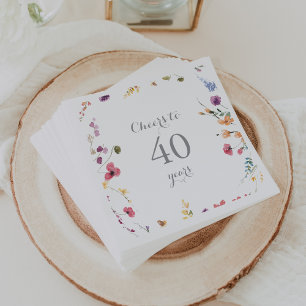 Serviette En Papier Fleur sauvage colorée encourage à 40 ans Anniversa