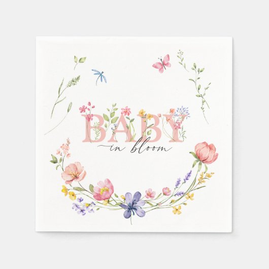 Serviette En Papier Fleur sauvage d'aquarelle bébé dans le Baby shower (Devant)