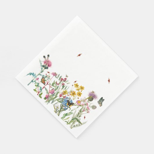 Serviette En Papier Fleur sauvage d'aquarelle Insectes Floral Spring G (Coin)