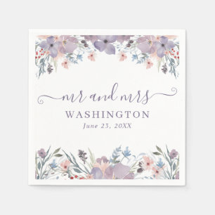 Serviette En Papier Fleur sauvage d'aquarelle violet Mariage floral