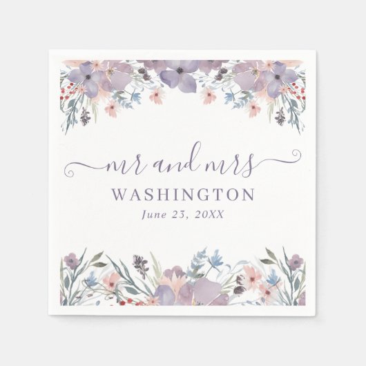 Serviette En Papier Fleur sauvage d'aquarelle violet Mariage floral (Devant)