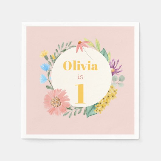Serviette En Papier Fleur sauvage d'aquarelle Wreath Premier anniversa (Devant)