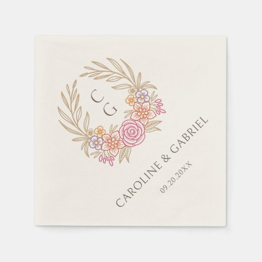 Serviette En Papier Fleur sauvage d'automne Crest Wreath Monogram Mari (Devant)