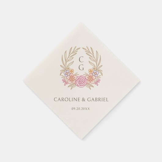 Serviette En Papier Fleur sauvage d'automne Crest Wreath Monogram Mari (Coin)