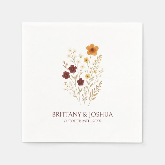 Serviette En Papier Fleur sauvage d'automne Elegant Boho Mariage (Devant)