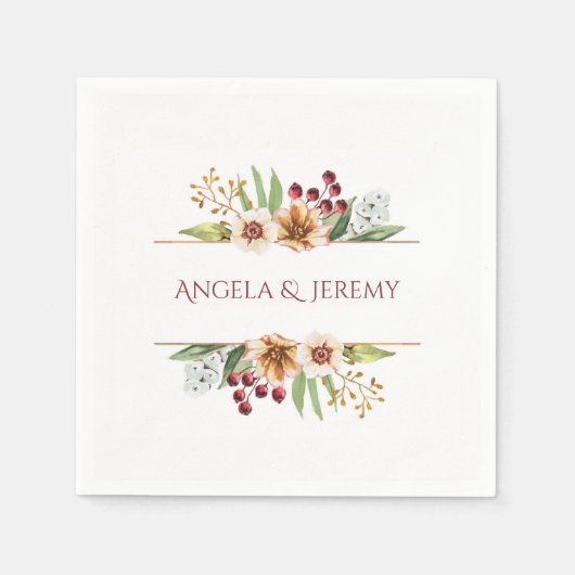 Serviette En Papier Fleur sauvage d'automne Mariage d'aquarelle rouge (Devant)