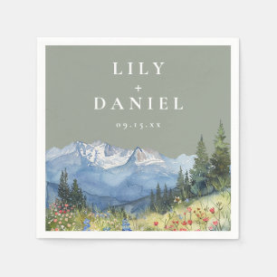 Serviette En Papier Fleur sauvage de montagne Sage Green Watercolor Ma