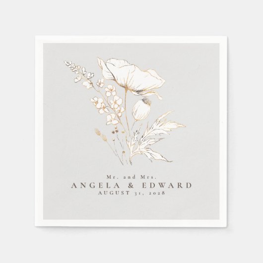 Serviette En Papier Fleur sauvage dessiné à la main Élégant minimalist (Devant)