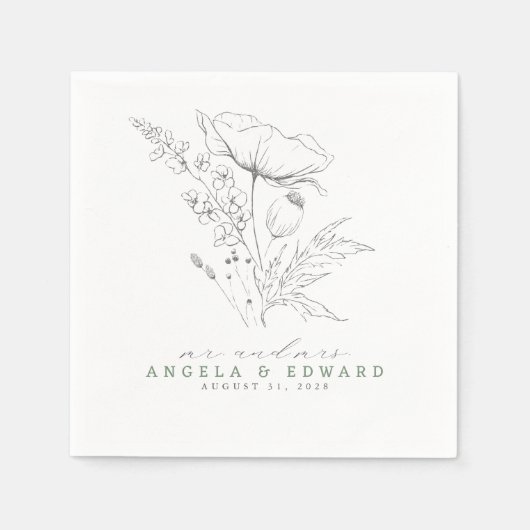 Serviette En Papier Fleur sauvage dessiné à la main Élégant minimalist (Devant)
