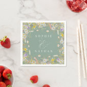 Serviette En Papier Fleur sauvage d'été Sage Green Boho Napkins (En situation)
