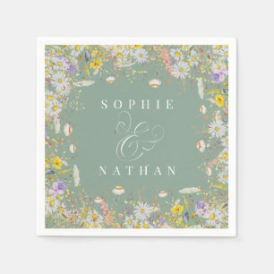 Serviette En Papier Fleur sauvage d'été Sage Green Boho Napkins