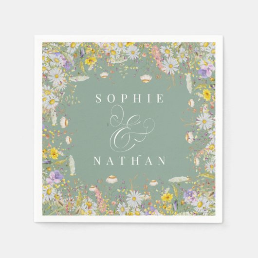 Serviette En Papier Fleur sauvage d'été Sage Green Boho Napkins (Devant)