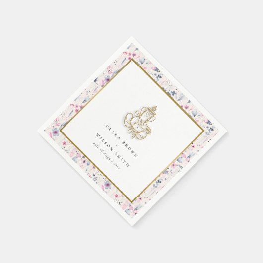 Serviette En Papier Fleur sauvage d'or Blush Ganesh Mariage indien (Coin)