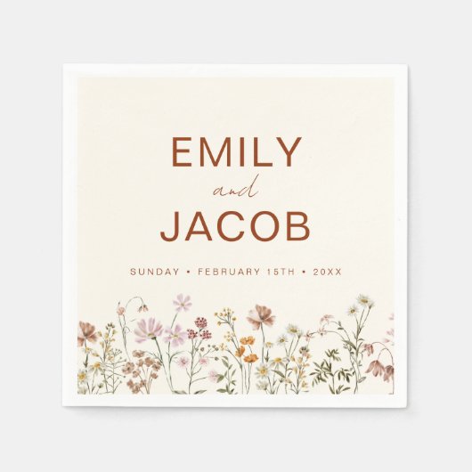 Serviette En Papier Fleur sauvage en terre cuite Mariage Boho en fleur (Devant)