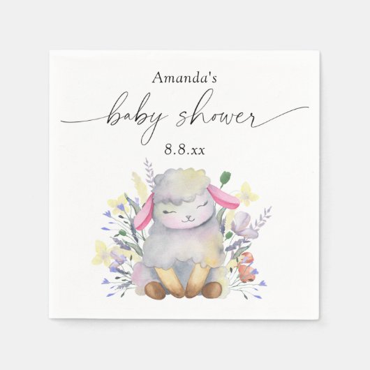 Serviette En Papier Fleur sauvage et agneau - Baby shower (Devant)