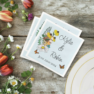 Serviette En Papier Fleur sauvage Floral Blue Champhrooms Mariage