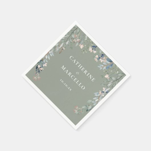 Serviette En Papier Fleur sauvage Floral Cascade Sage Mariage vert (Coin)