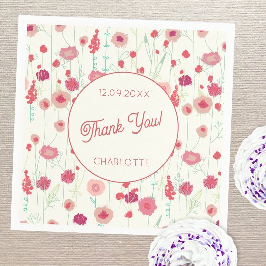 Serviette En Papier Fleur sauvage Floral Merci Nom Date