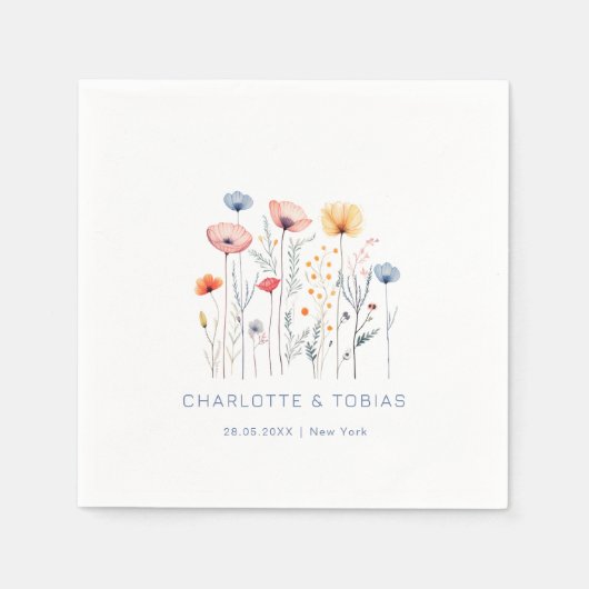 Serviette En Papier Fleur sauvage frais | Mariage blanc (Devant)