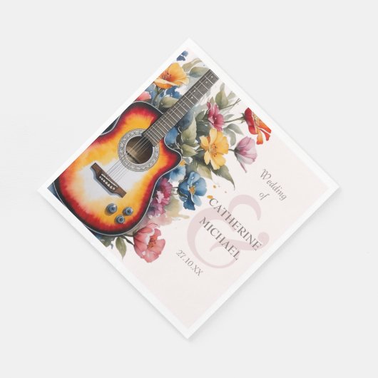 Serviette En Papier Fleur sauvage guitare Ampersand Mariage musical (Coin)