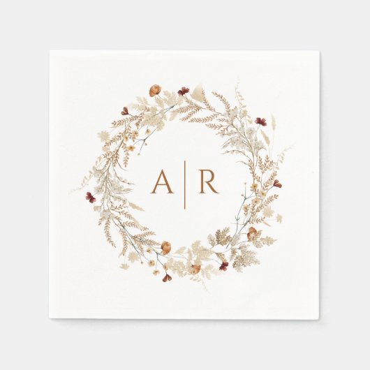 Serviette En Papier Fleur sauvage Initiales Mariage Monogramme (Devant)