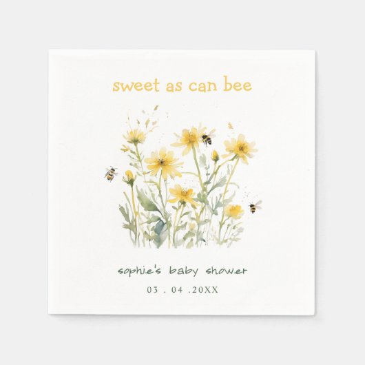Serviette En Papier Fleur sauvage Jaune doux comme Baby shower neutre (Devant)