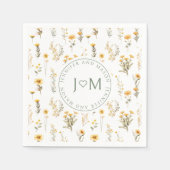 Serviette En Papier Fleur sauvage jaune monogramme mariage serviettes (Devant)