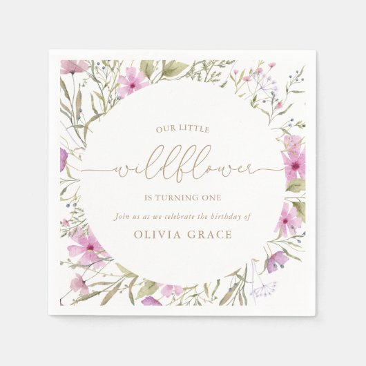 Serviette En Papier Fleur sauvage Meadow | Première fête d'anniversair (Devant)