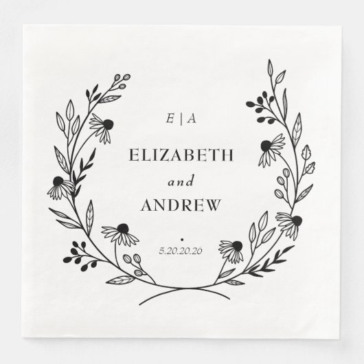 Serviette En Papier Fleur sauvage minimal | Mariage de couronne (Devant)