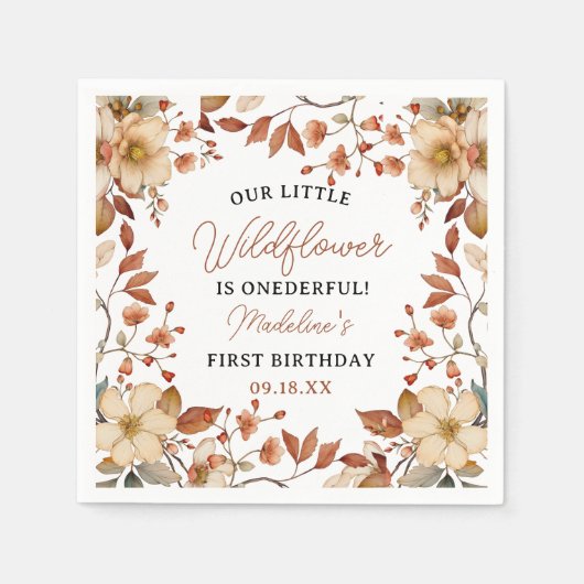 Serviette En Papier Fleur sauvage moderne chic Script 1er anniversaire (Devant)