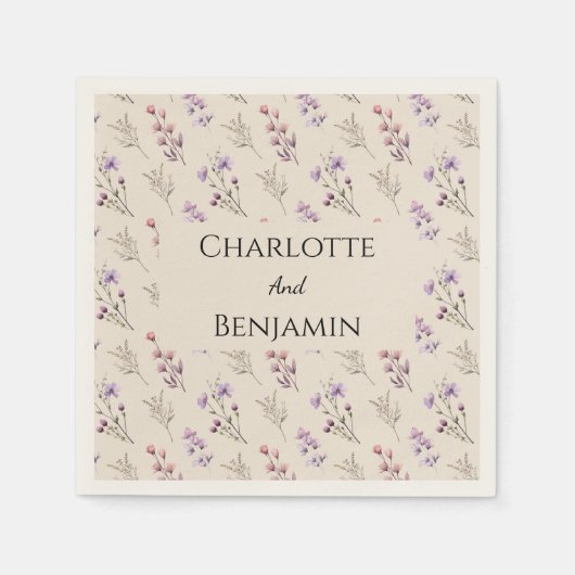 Serviette En Papier Fleur sauvage moderne Mariage beige (Devant)