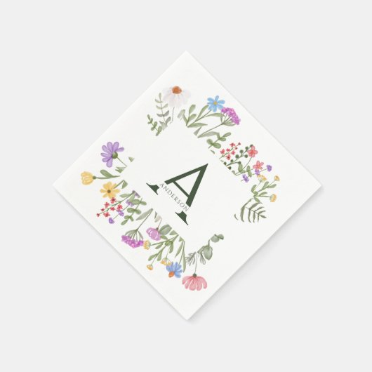 Serviette En Papier Fleur sauvage moderne Russe Mariage Monogramme (Coin)