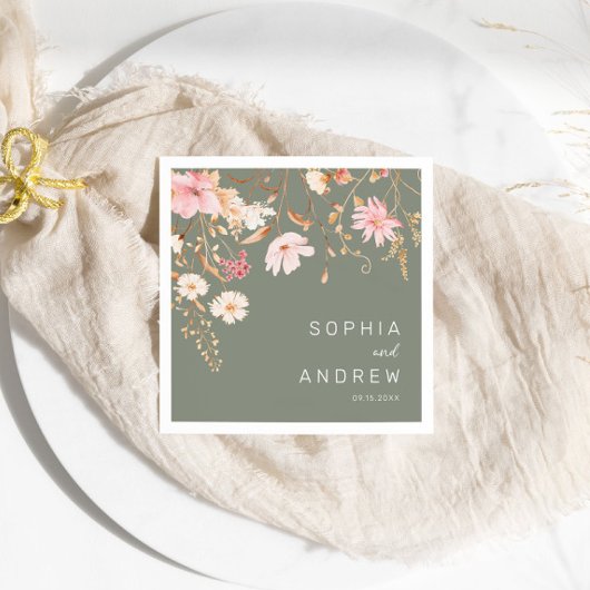 Serviette En Papier Fleur sauvage moderne | Sage Green Garden Wedding