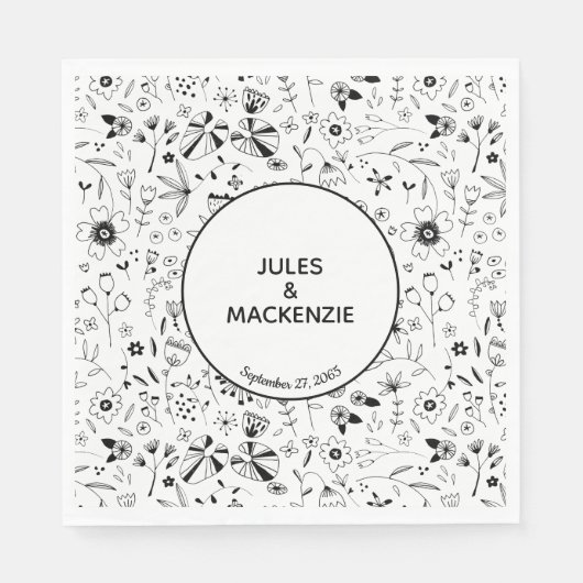 Serviette En Papier Fleur sauvage Monochrome moderne (Devant)