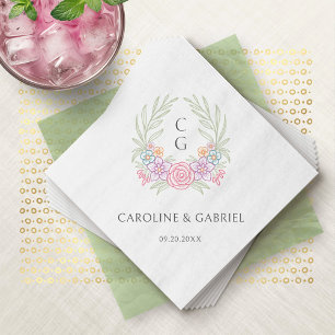 Serviette En Papier Fleur sauvage Monogram Crest Mariage