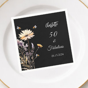 Serviette En Papier Fleur sauvage noir 50 fabuleux anniversaire