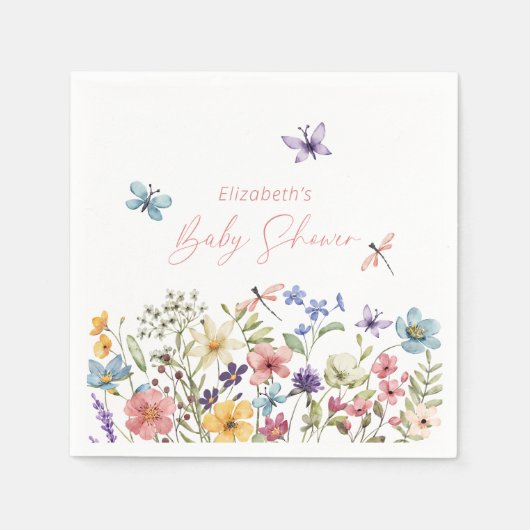 Serviette En Papier Fleur sauvage Papillon Jardin Baby shower serviett (Devant)