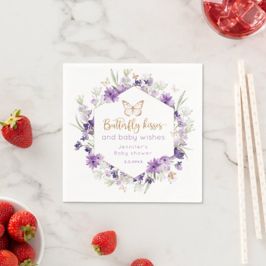 Serviette En Papier Fleur sauvage papillon violet embrasse baby shower (En situation)