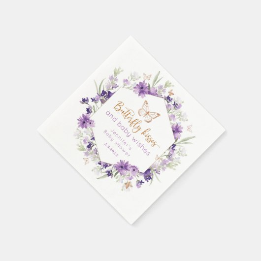 Serviette En Papier Fleur sauvage papillon violet embrasse baby shower (Coin)