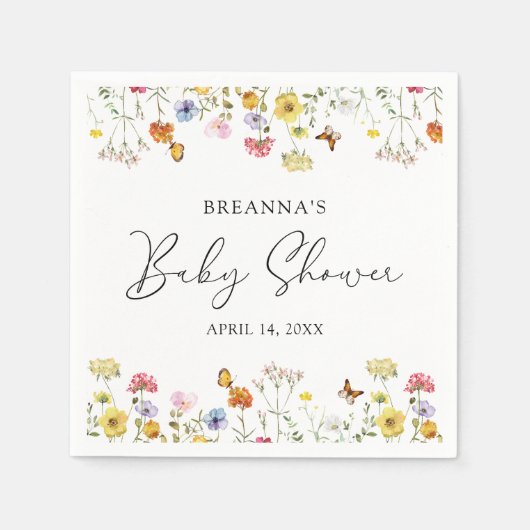 Serviette En Papier Fleur sauvage papillons Baby shower Boho (Devant)