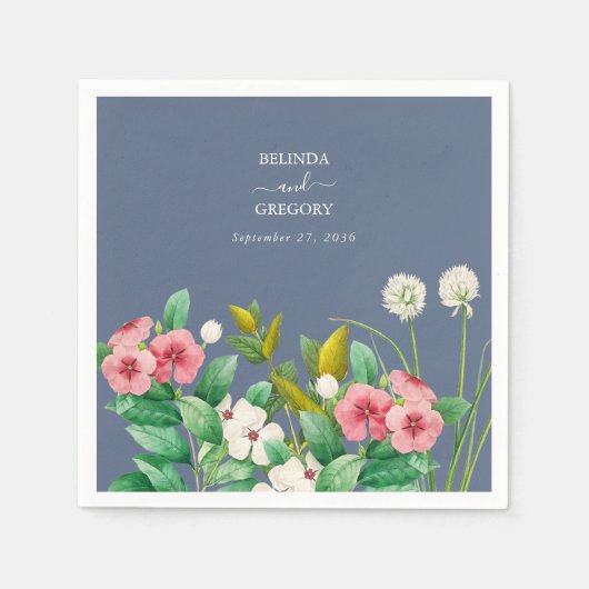 Serviette En Papier Fleur sauvage Periwinkle Dusty Blue Mariage (Devant)