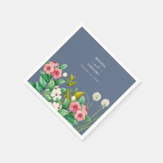 Serviette En Papier Fleur sauvage Periwinkle Dusty Blue Mariage (Coin)