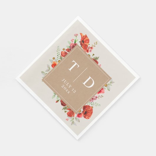 Serviette En Papier Fleur sauvage Poppy Mariage Cardstock (Coin)