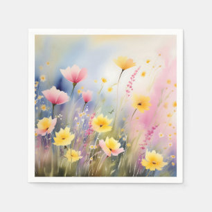 Serviette En Papier Fleur sauvage Romantique Rose Et Jaune