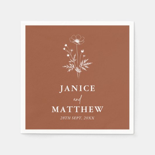 Serviette En Papier Fleur sauvage rustique Terracotta Boho Mariage (Devant)