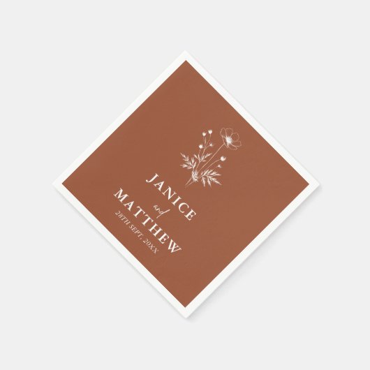 Serviette En Papier Fleur sauvage rustique Terracotta Boho Mariage (Coin)
