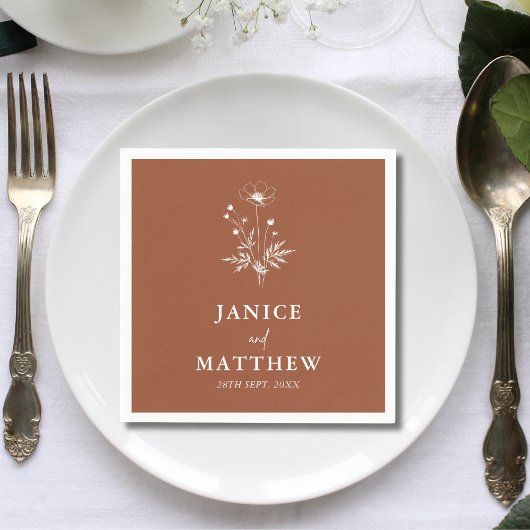 Serviette En Papier Fleur sauvage rustique Terracotta Boho Mariage